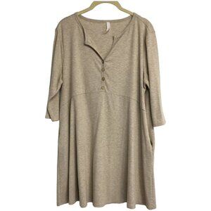 Native People ribbed Oatmeal beige half sleeve henley buttoned tunic OS